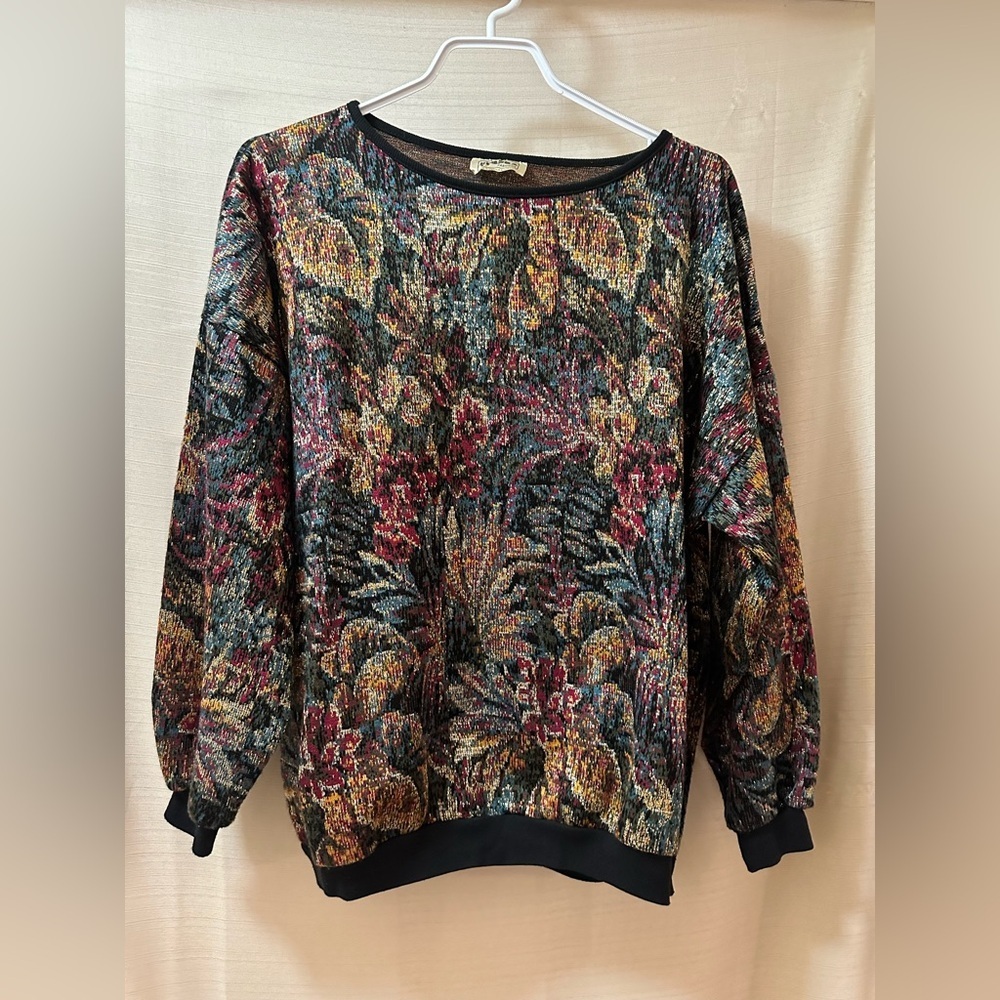 Vintage Quadra Metallic Floral Tapestry Sweater Made in Canada Women’s Large